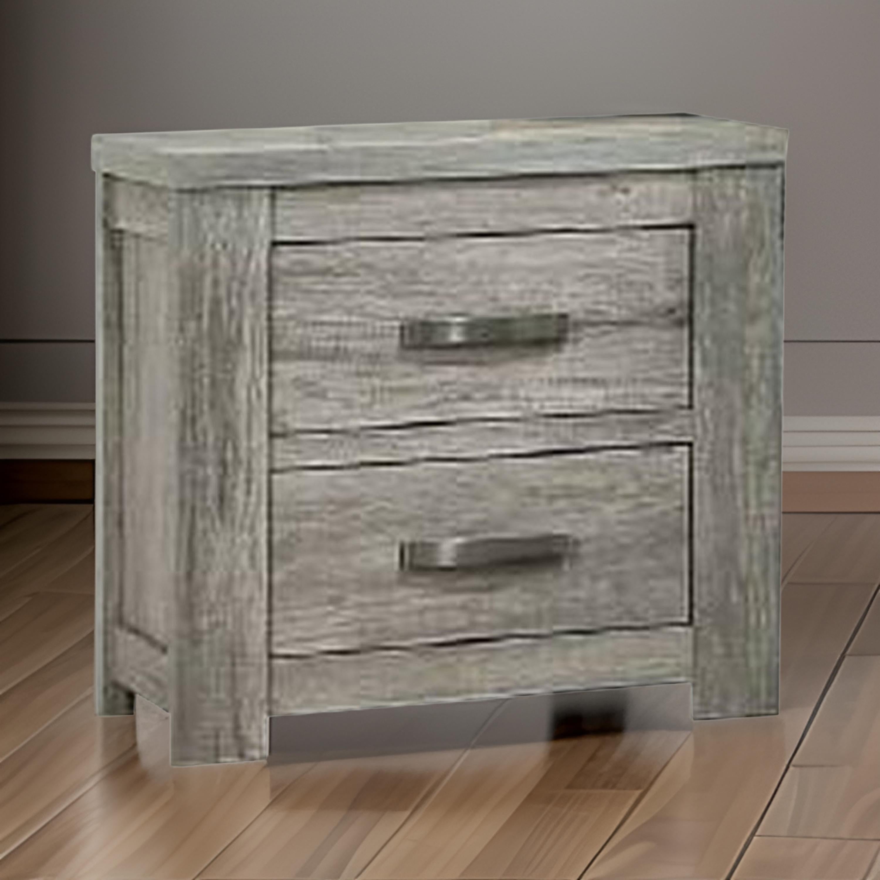 Benjara Wooden Nightstand with Two Drawers And Metal Bar Handles, Gray