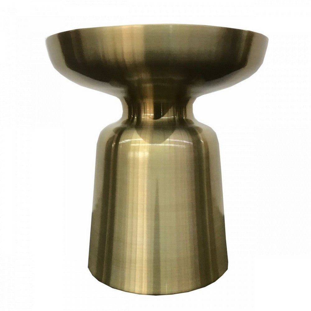 Benjara 17 Inch Mushroom Shaped Metal End Table, Pedestal Base, Brass
