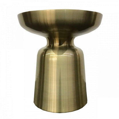 Benjara 17 Inch Mushroom Shaped Metal End Table, Pedestal Base, Brass