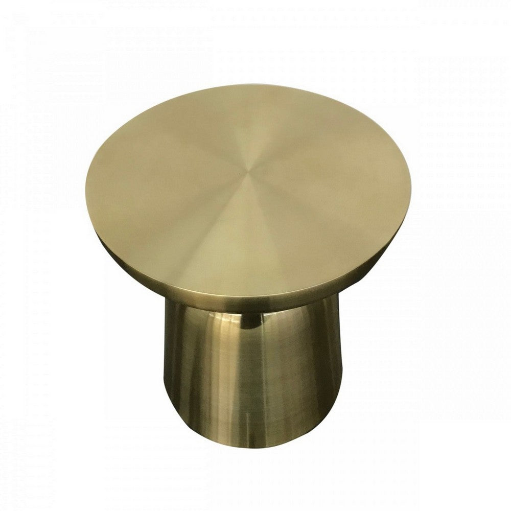 Benjara 17 Inch Mushroom Shaped Metal End Table, Pedestal Base, Brass