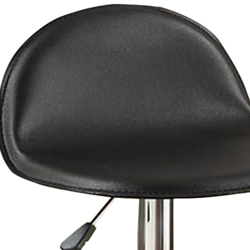 Benjara Adjustable Metal Bar Stools with Leatherette Upholstered Seat, Set of 2, Black