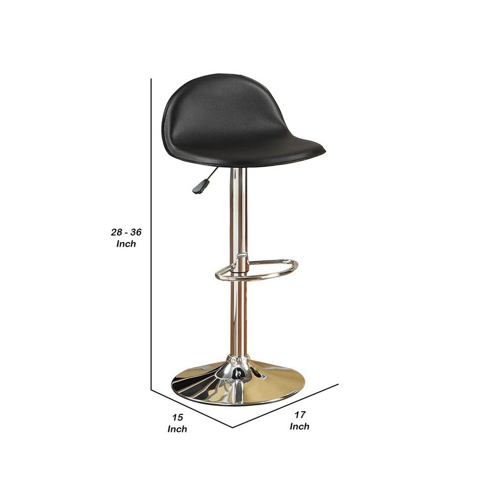 Benjara Adjustable Metal Bar Stools with Leatherette Upholstered Seat, Set of 2, Black
