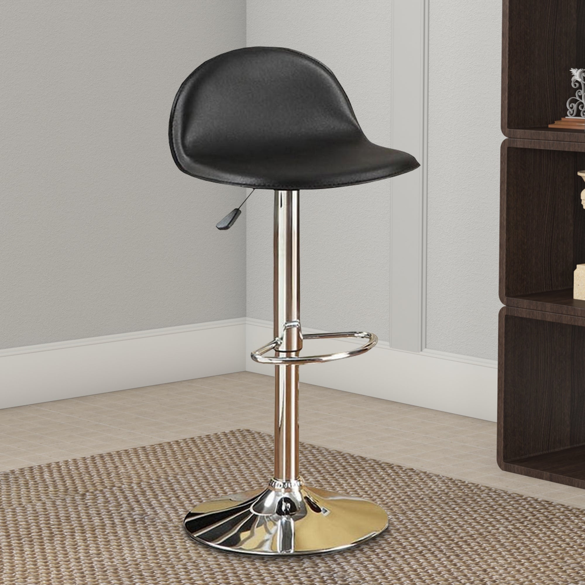 Benjara Adjustable Metal Bar Stools with Leatherette Upholstered Seat, Set of 2, Black