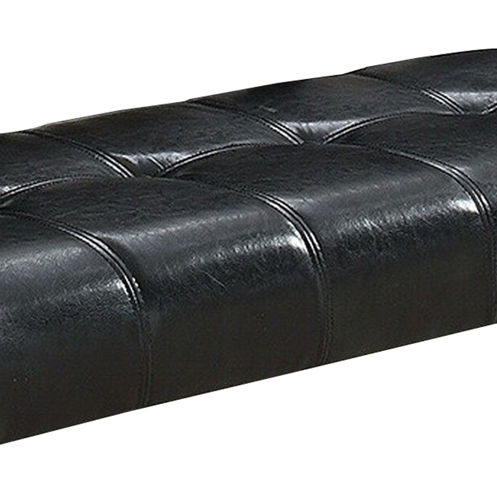 Benjara Dining Bench with Faux Leather Upholstery And Chamfered Feet, Black