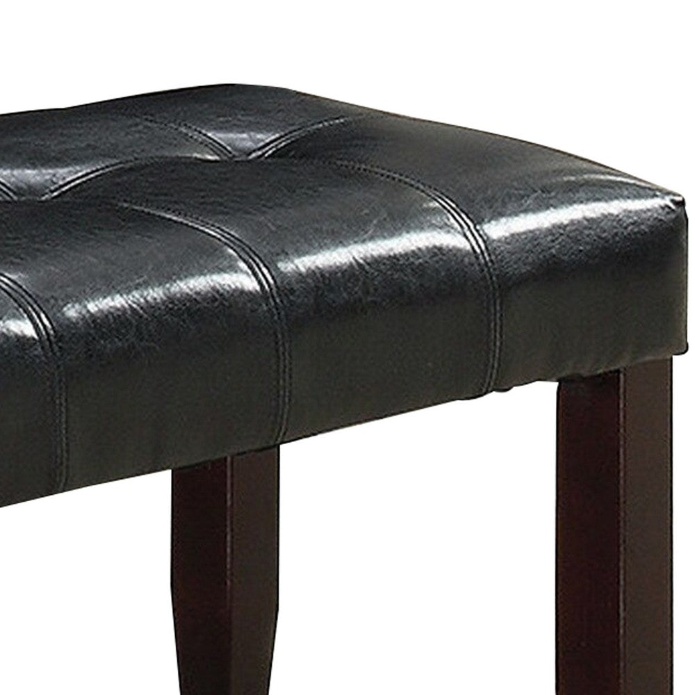 Benjara Dining Bench with Faux Leather Upholstery And Chamfered Feet, Black