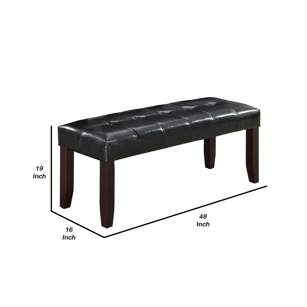 Benjara Dining Bench with Faux Leather Upholstery And Chamfered Feet, Black