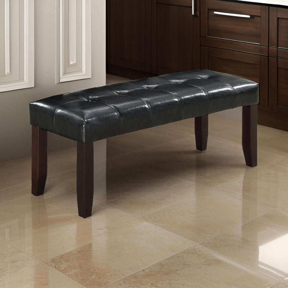 Benjara Dining Bench with Faux Leather Upholstery And Chamfered Feet, Black