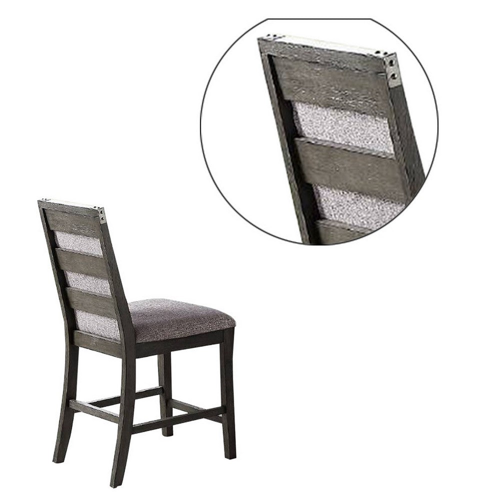 Benjara Wooden High Chairs with Upholstered Seat And Backrest, Set of 2, Gray