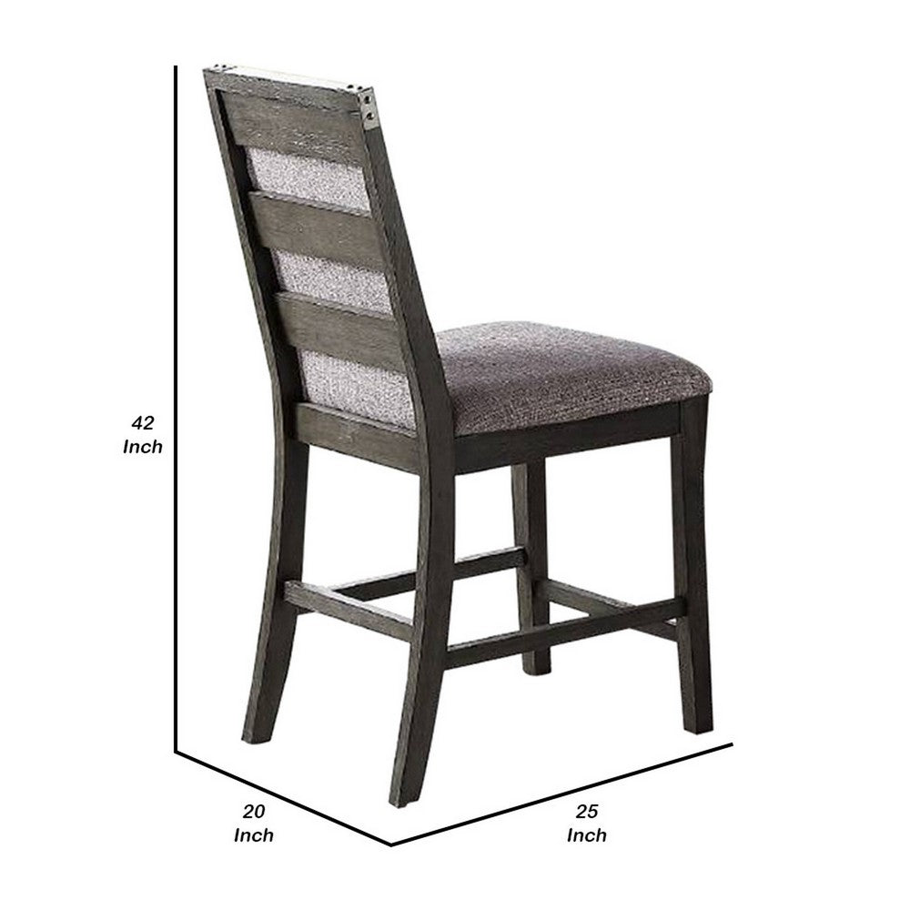 Benjara Wooden High Chairs with Upholstered Seat And Backrest, Set of 2, Gray