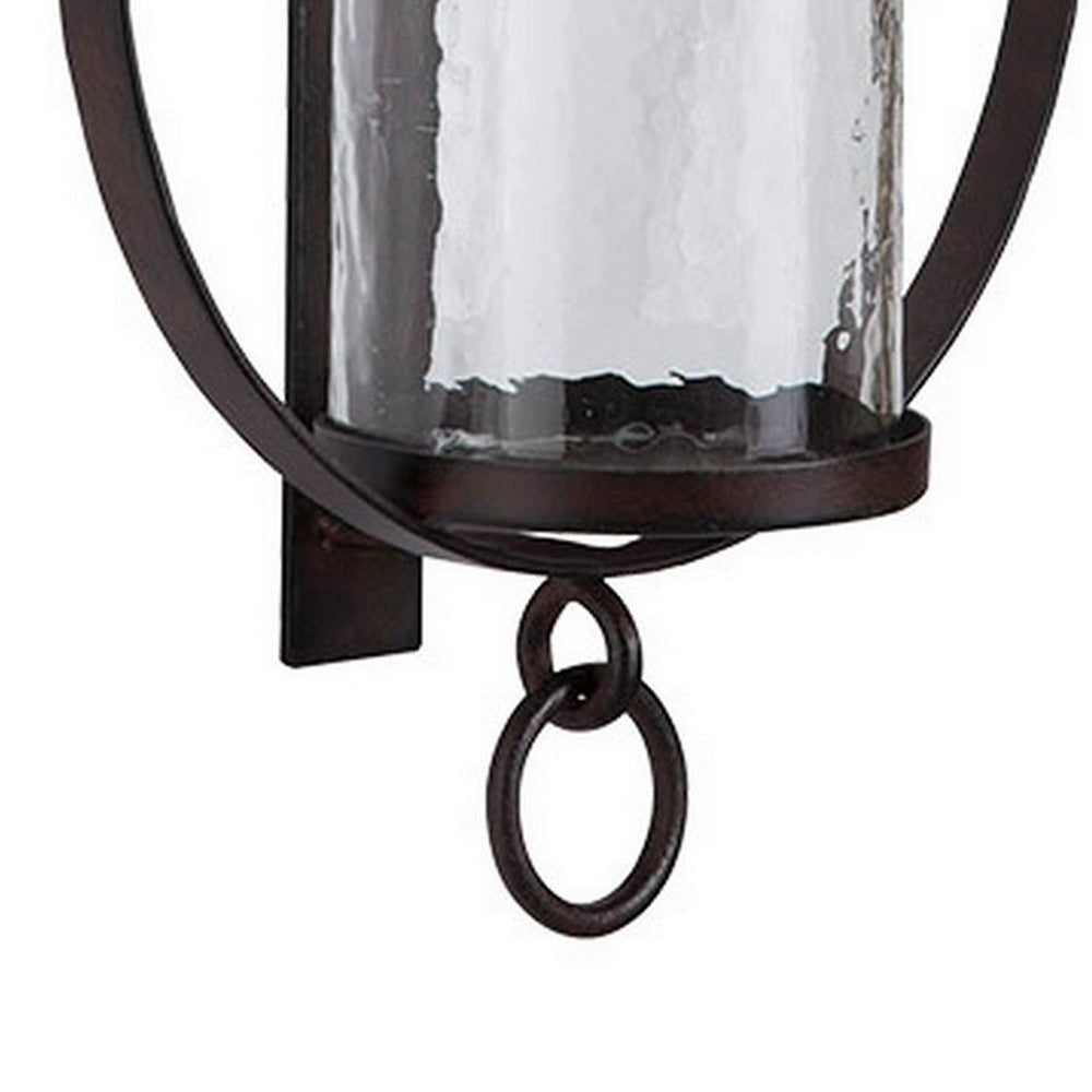 Benjara Metal Wall Sconce With Glass Hurricane And Chain Design Holder, Black
