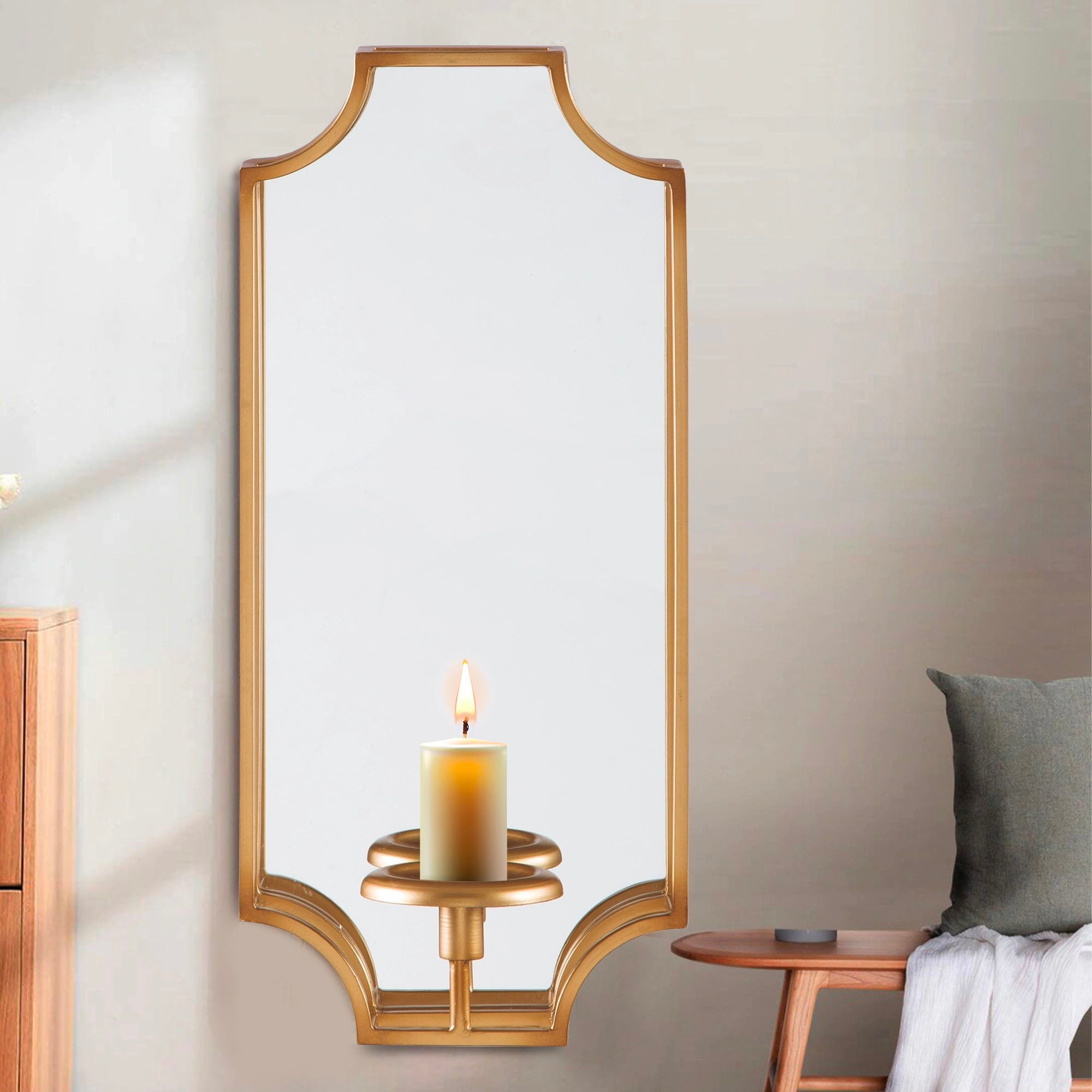 Benjara Metal Frame Wall Sconce With Cut Corner Design, Gold