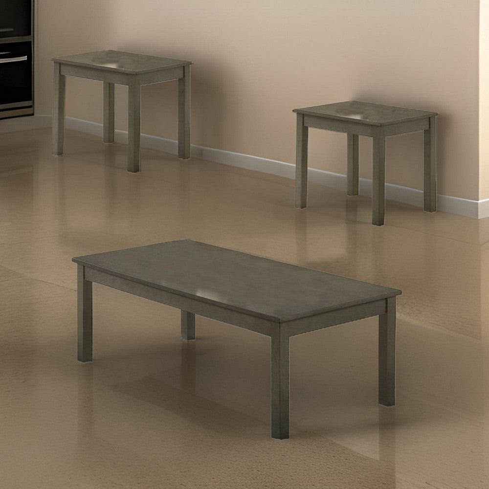 Benjara 3 Piece Transitional Coffee Table And End Table with Block Legs, Gray