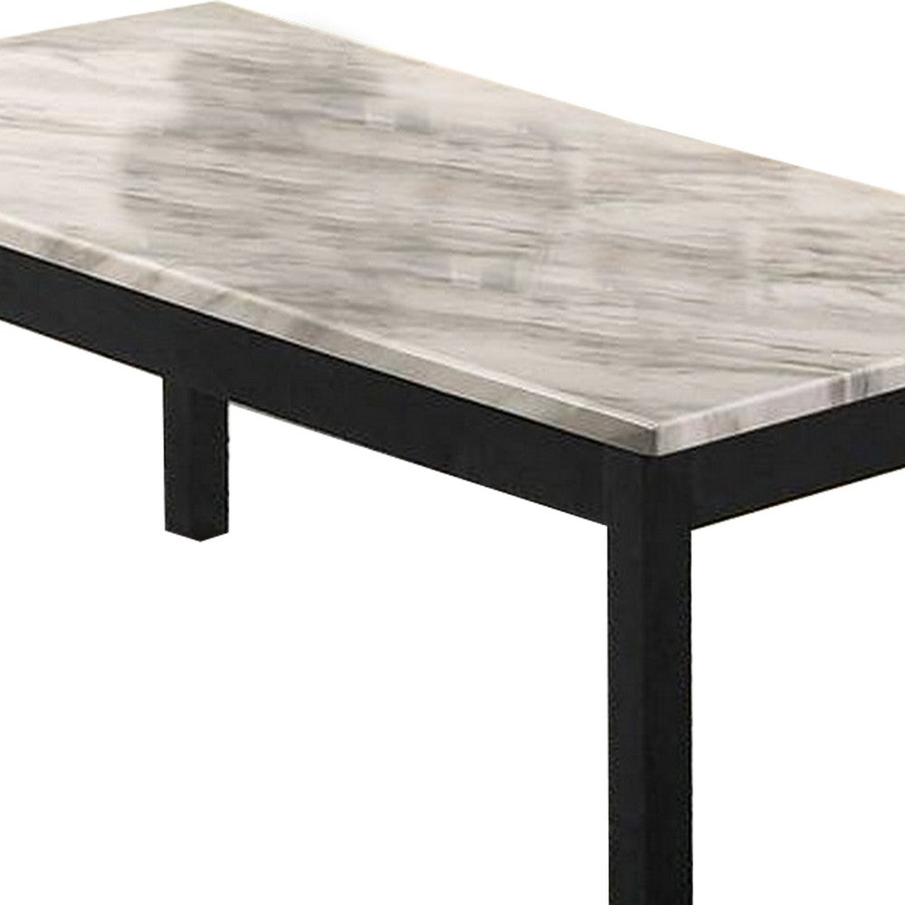 Benjara 3 Piece Coffee Table And End Table with Faux Marble Top, Black And White