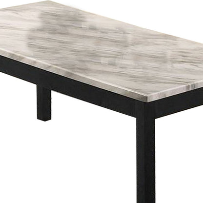 Benjara 3 Piece Coffee Table And End Table with Faux Marble Top, Black And White
