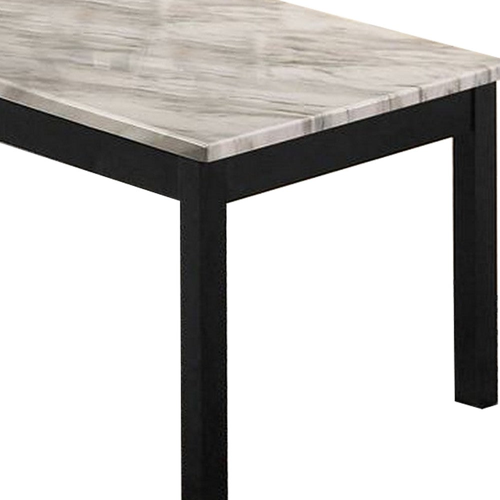 Benjara 3 Piece Coffee Table And End Table with Faux Marble Top, Black And White