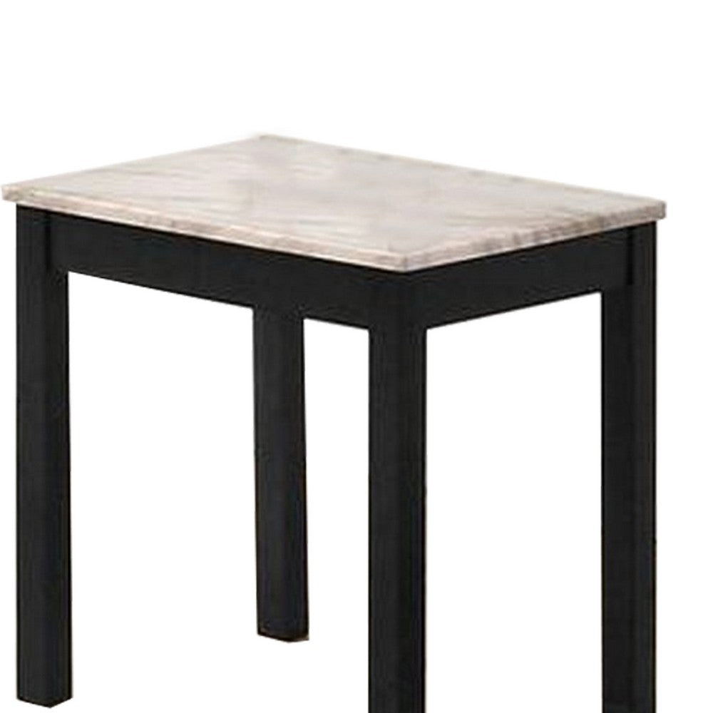 Benjara 3 Piece Coffee Table And End Table with Faux Marble Top, Black And White