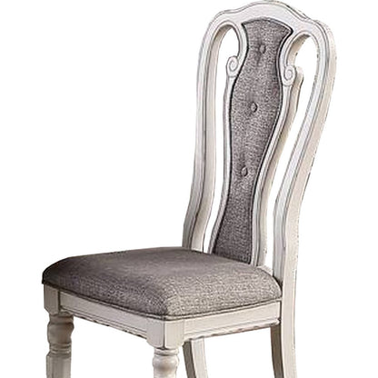 Benjara Dining Chair with Button Tufted Backrest, Padded Seat, Set of 2, White And Gray