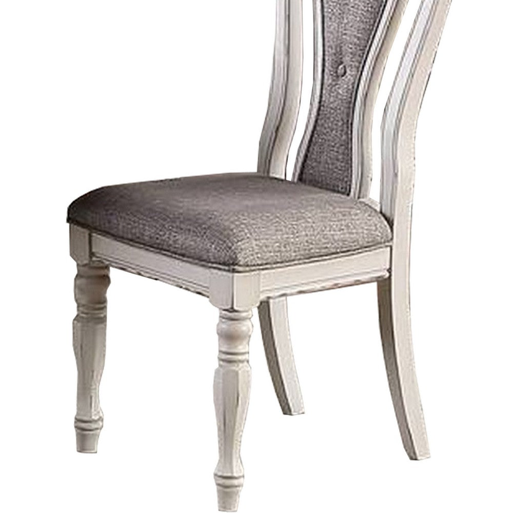 Benjara Dining Chair with Button Tufted Backrest, Padded Seat, Set of 2, White And Gray