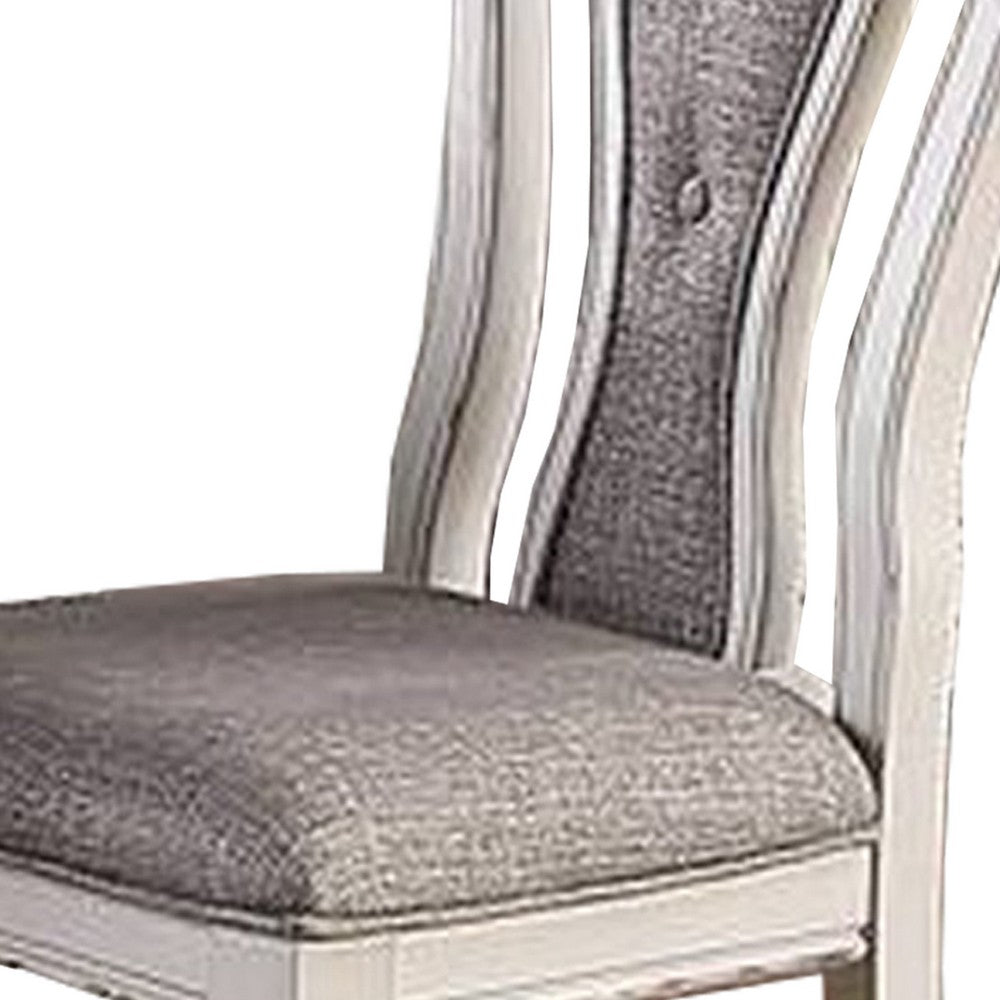 Benjara Dining Chair with Button Tufted Backrest, Padded Seat, Set of 2, White And Gray