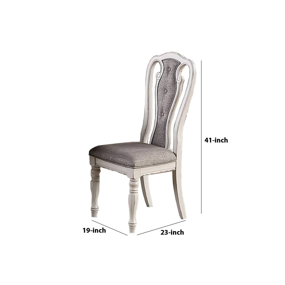 Benjara Dining Chair with Button Tufted Backrest, Padded Seat, Set of 2, White And Gray