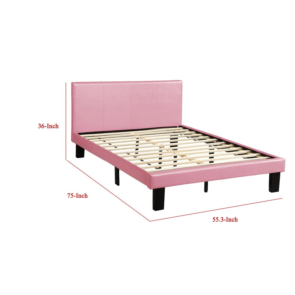 Benjara Traditional Wooden Full Bed with Faux Leather Upholstery, Pink
