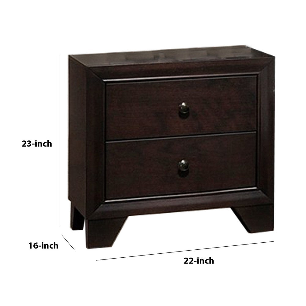 Benjara Transitional Wooden Nightstand with Two Spacious Drawers, Brown