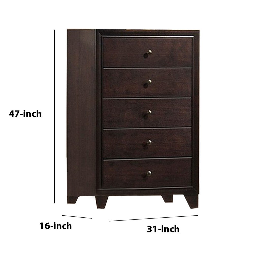 Benjara Transitional Wooden Chest with Five Spacious Drawers, Brown