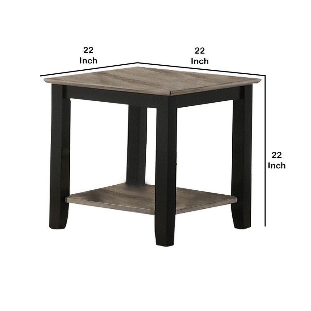 Benjara Wooden End Table with One Open Shelf, Black And Gray