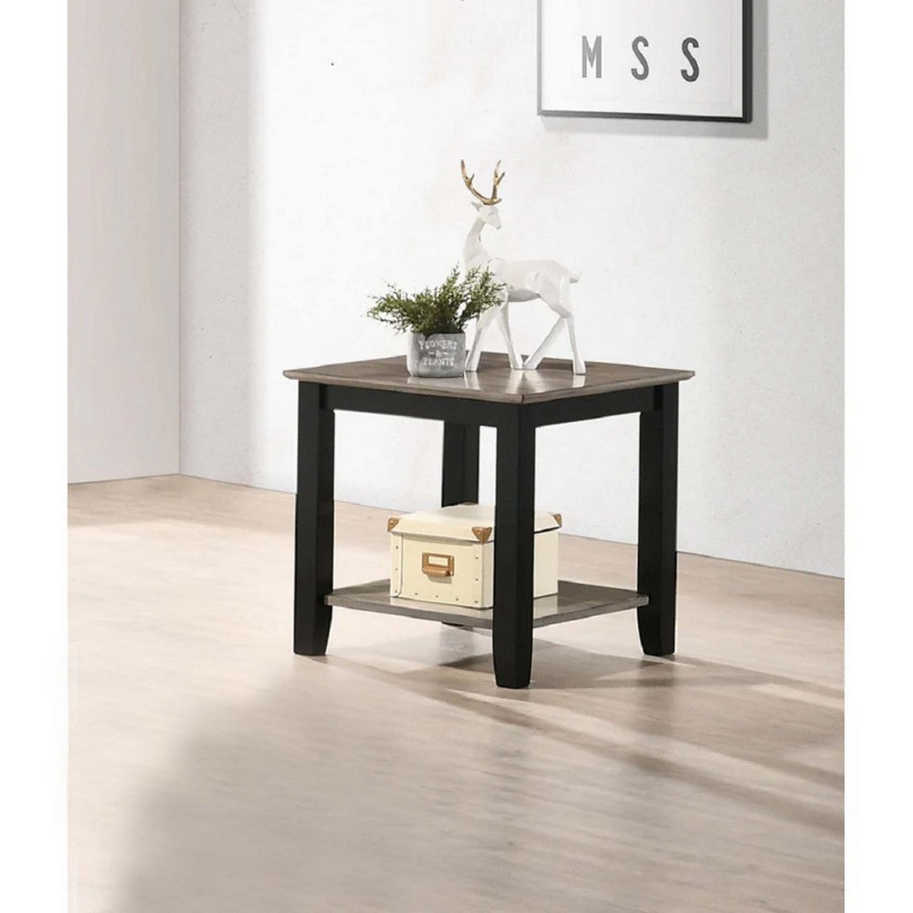 Benjara Wooden End Table with One Open Shelf, Black And Gray