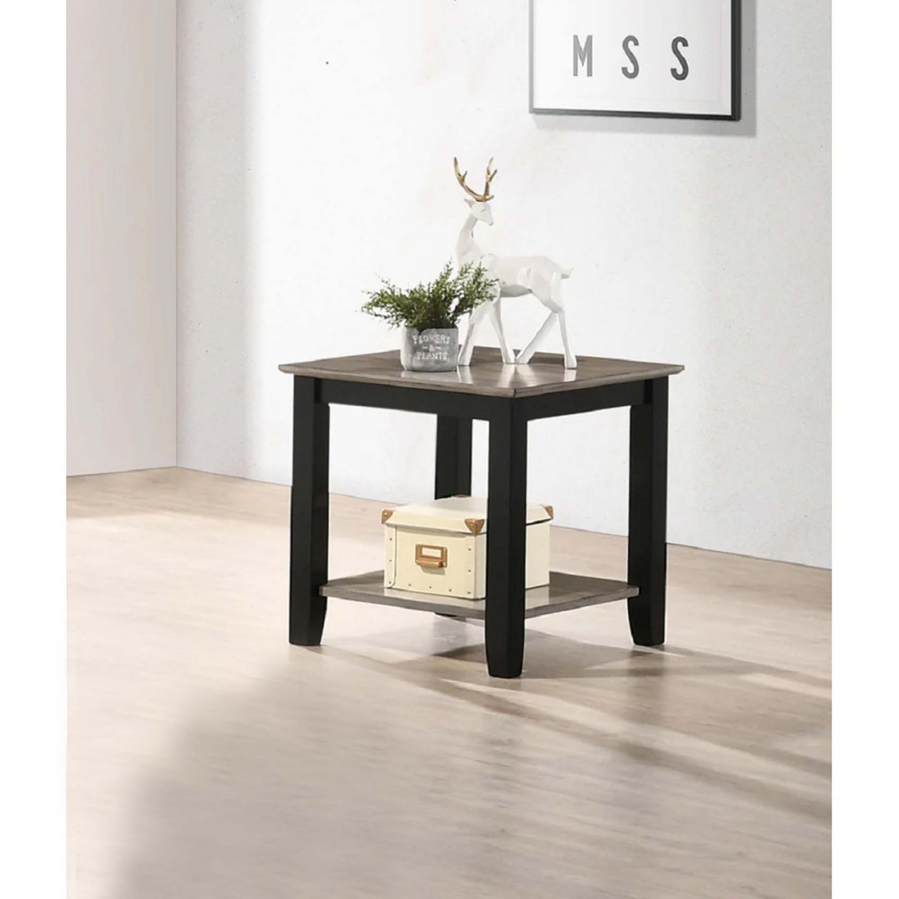 Benjara Wooden End Table with One Open Shelf, Black And Gray