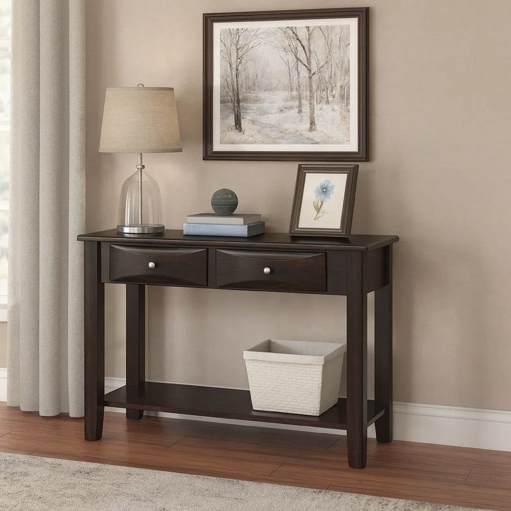 Benjara Wooden Console Table with 2 Spacious Drawers, Brown