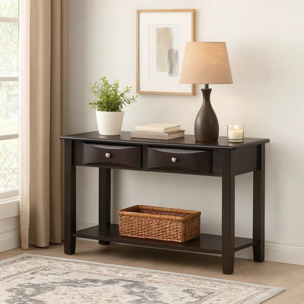 Benjara Wooden Console Table with 2 Spacious Drawers, Brown