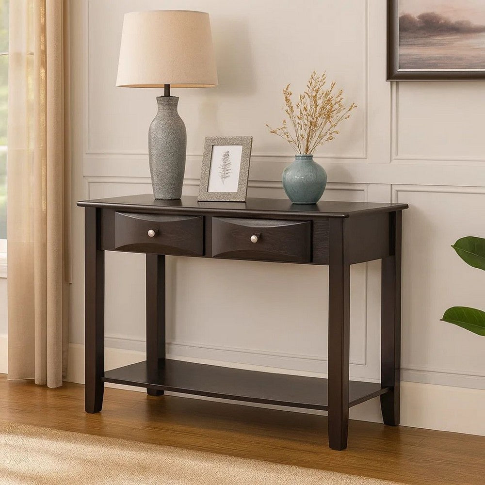 Benjara Wooden Console Table with 2 Spacious Drawers, Brown