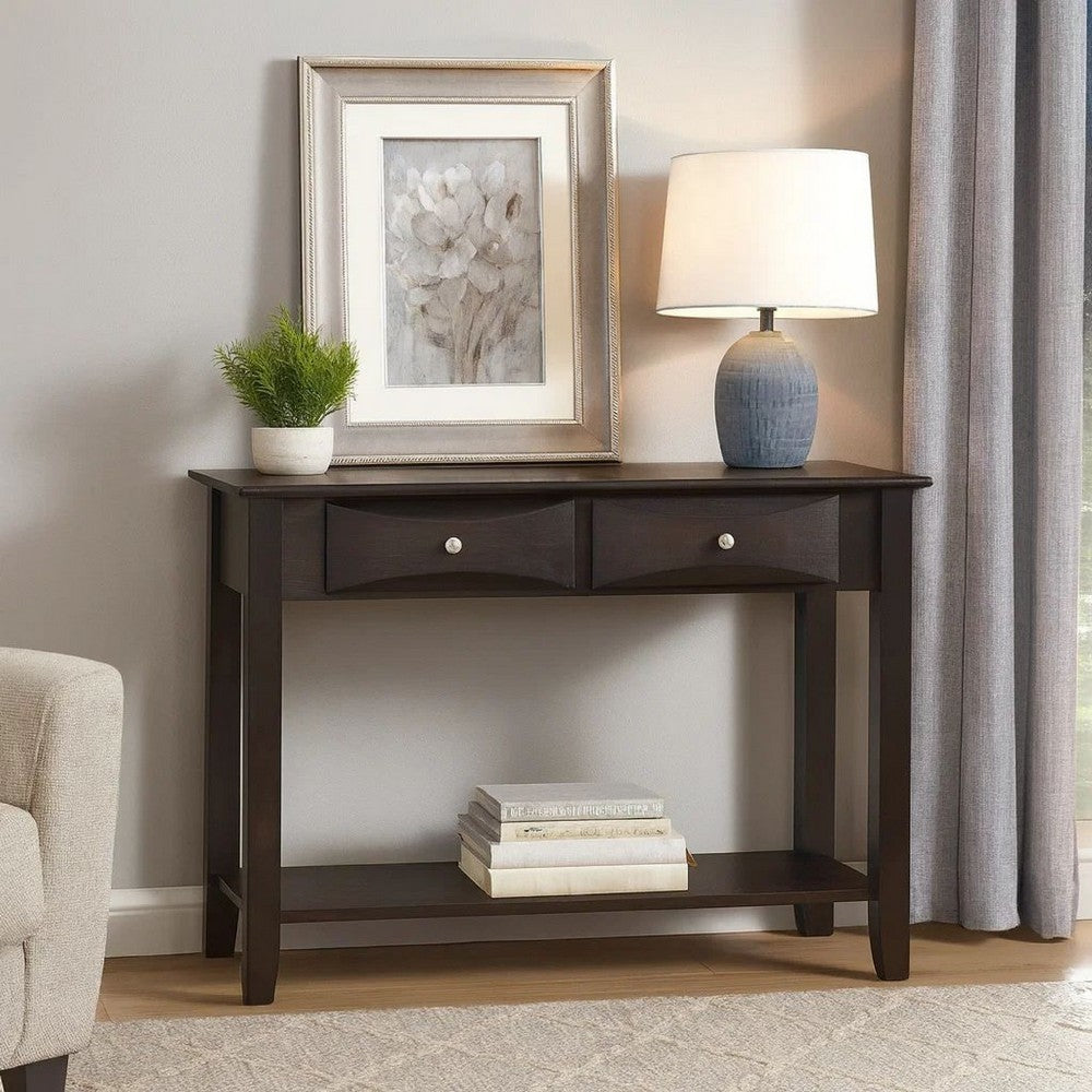 Benjara Wooden Console Table with 2 Spacious Drawers, Brown
