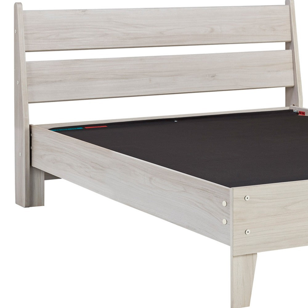 Benjara Wooden Twin Platform Bed With Grains, Off White