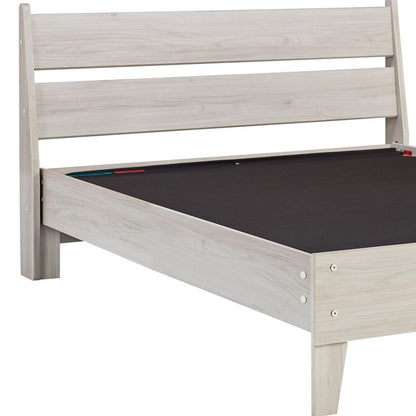 Benjara Wooden Twin Platform Bed With Grains, Off White