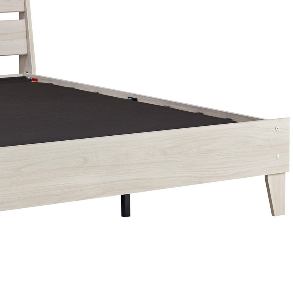 Benjara Wooden Twin Platform Bed With Grains, Off White