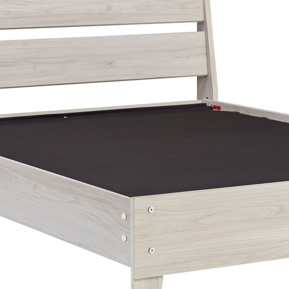 Benjara Wooden Twin Platform Bed With Grains, Off White
