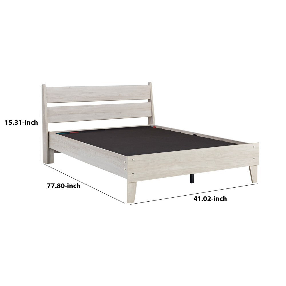 Benjara Wooden Twin Platform Bed With Grains, Off White
