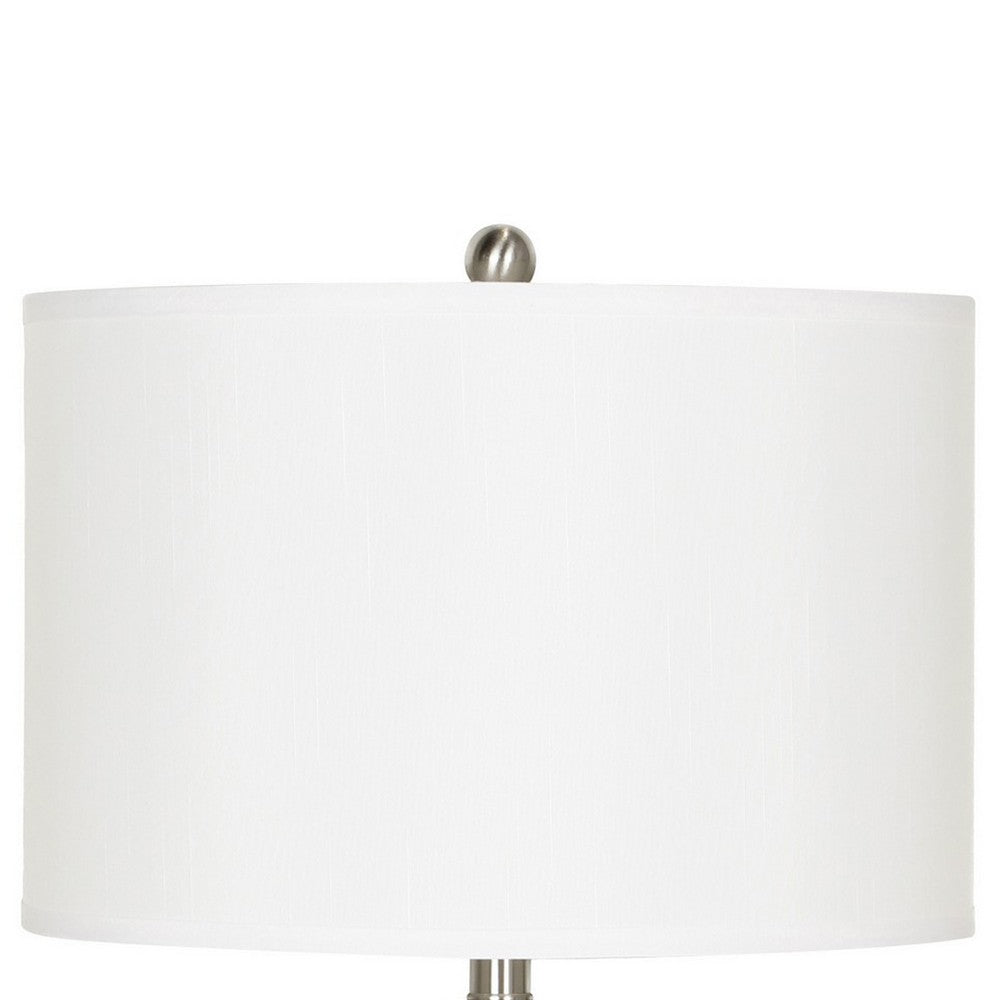 Benjara Metal Table Lamp with Fabric Drum Shade, White And Silver
