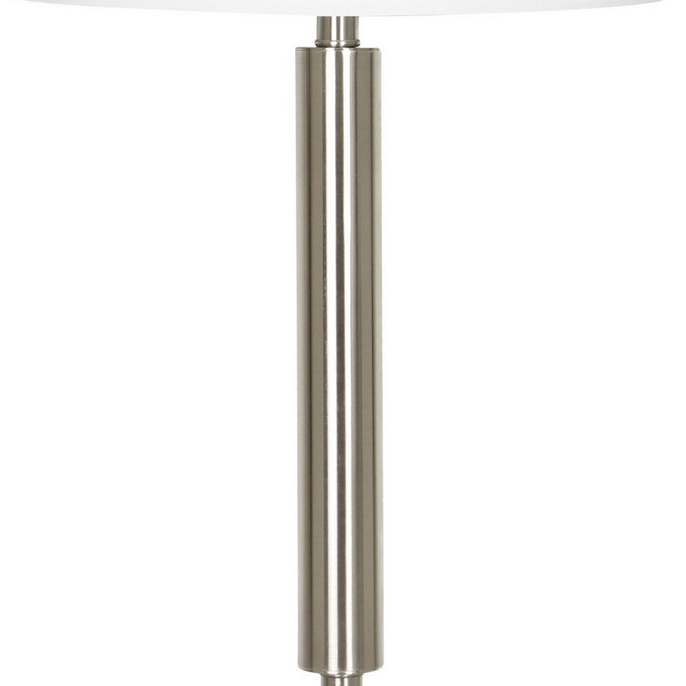 Benjara Metal Table Lamp with Fabric Drum Shade, White And Silver