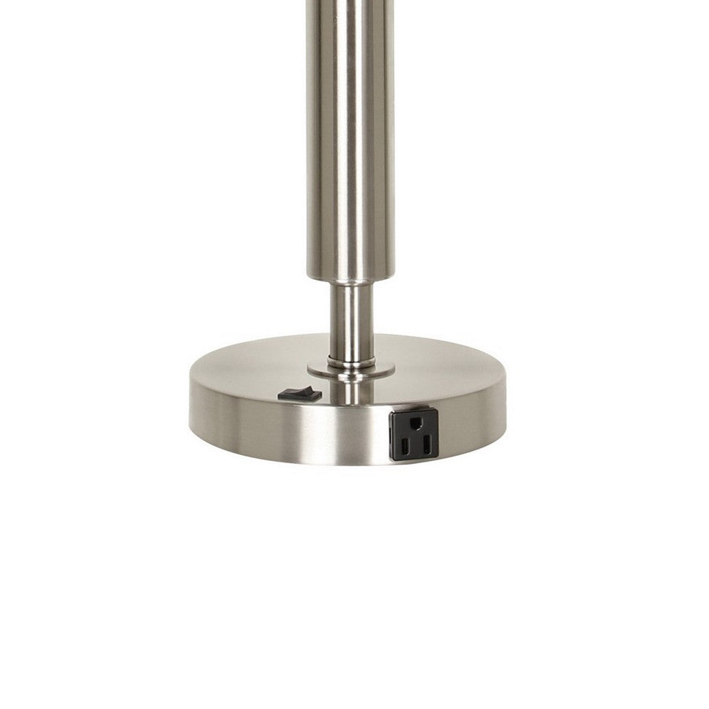 Benjara Metal Table Lamp with Fabric Drum Shade, White And Silver