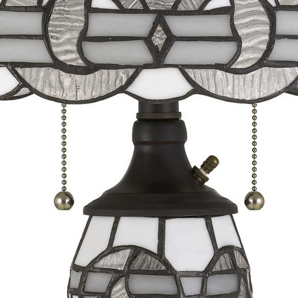 Benjara Glass Table Lamp with Umbrella Shade And Pull Chain Switch, Gray