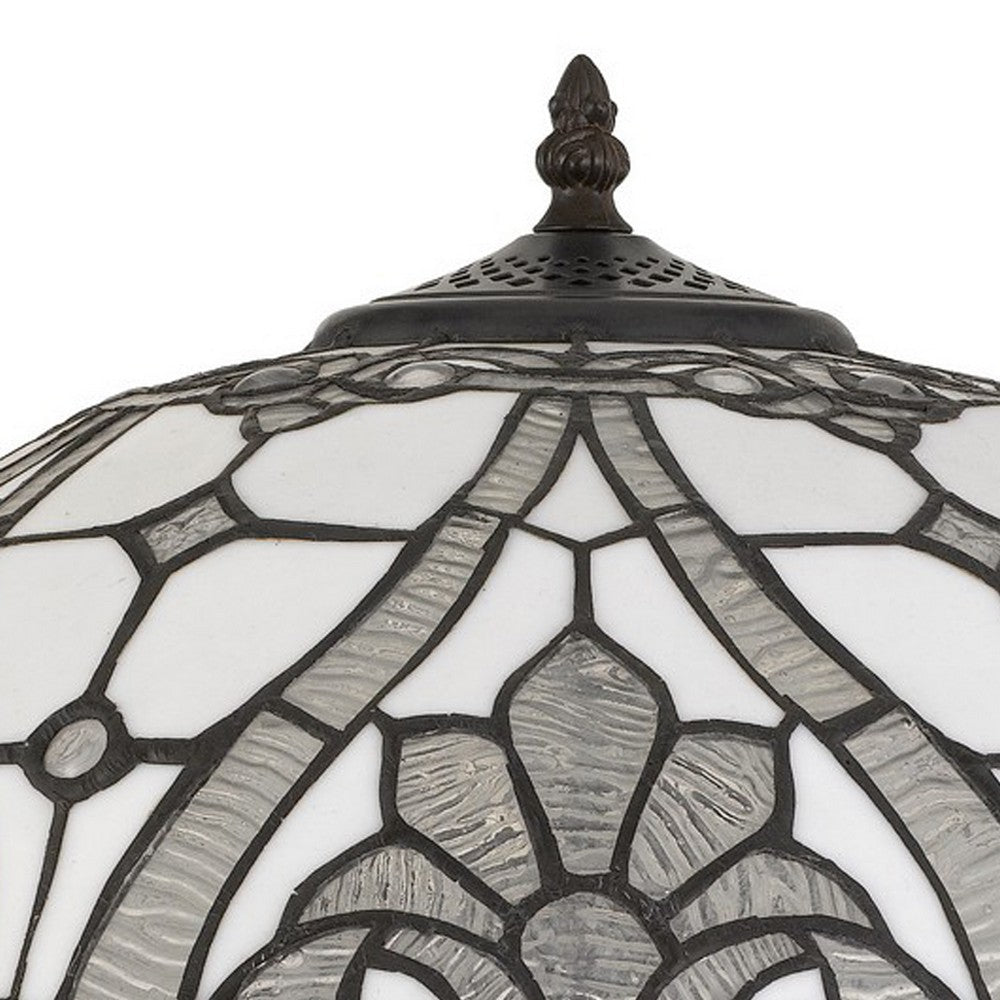 Benjara Glass Table Lamp with Umbrella Shade And Pull Chain Switch, Gray