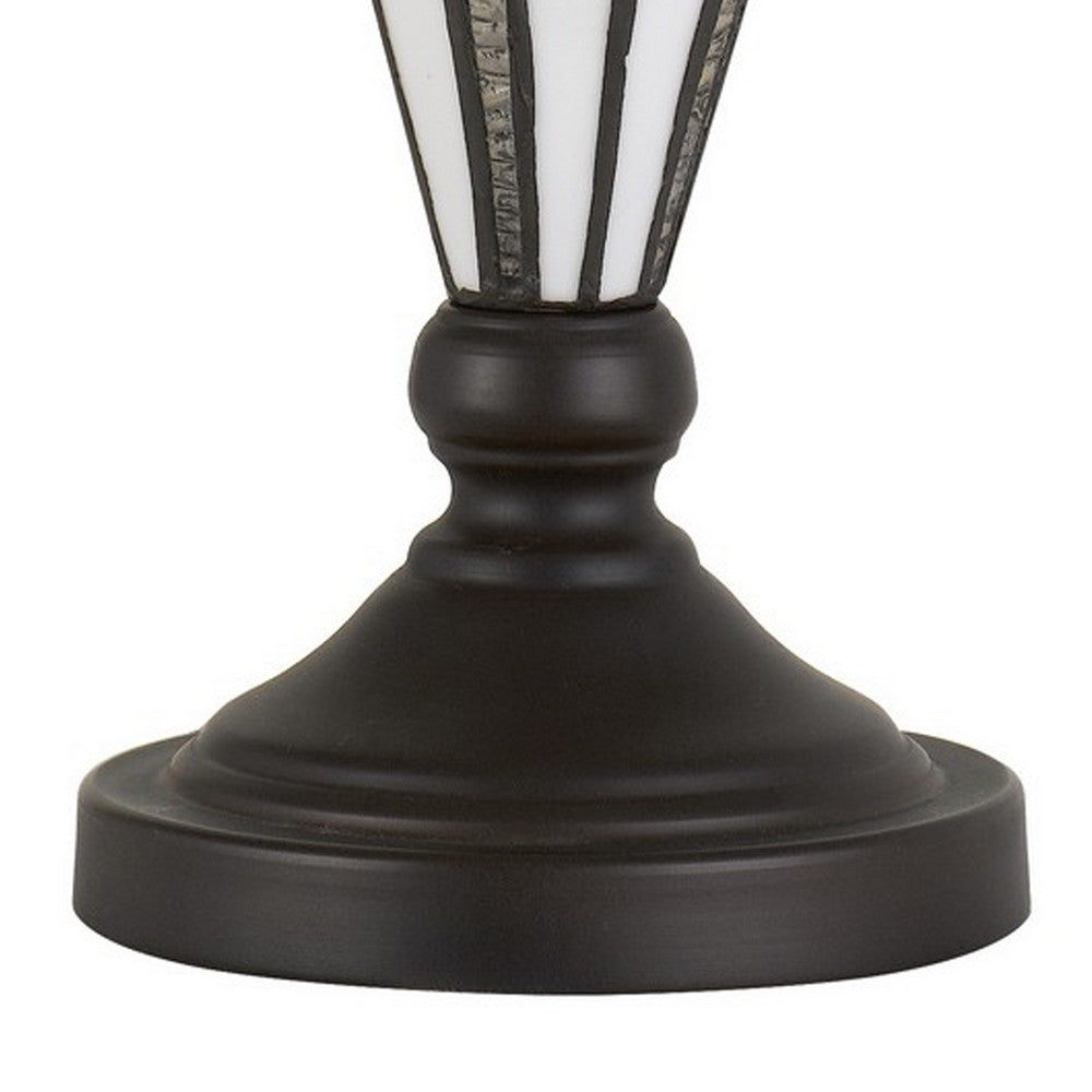 Benjara Glass Table Lamp with Umbrella Shade And Pull Chain Switch, Gray