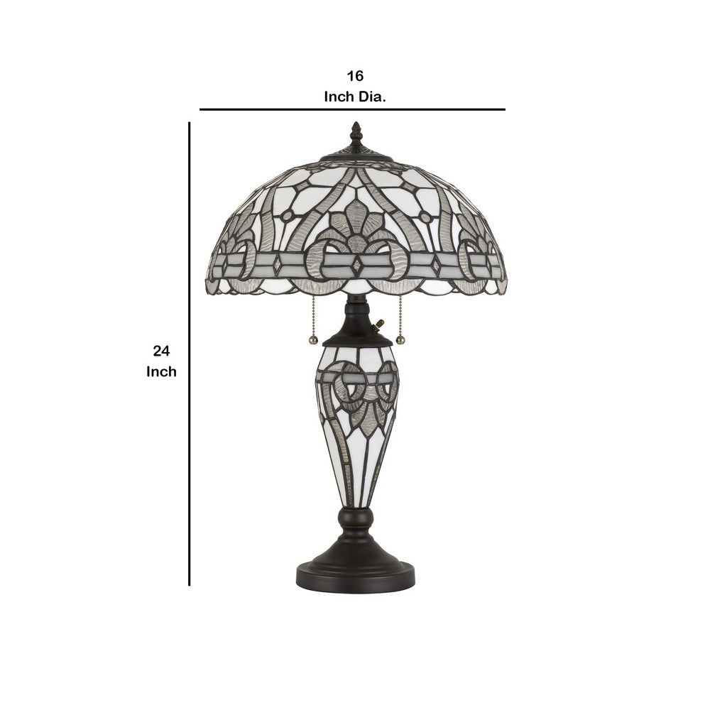 Benjara Glass Table Lamp with Umbrella Shade And Pull Chain Switch, Gray