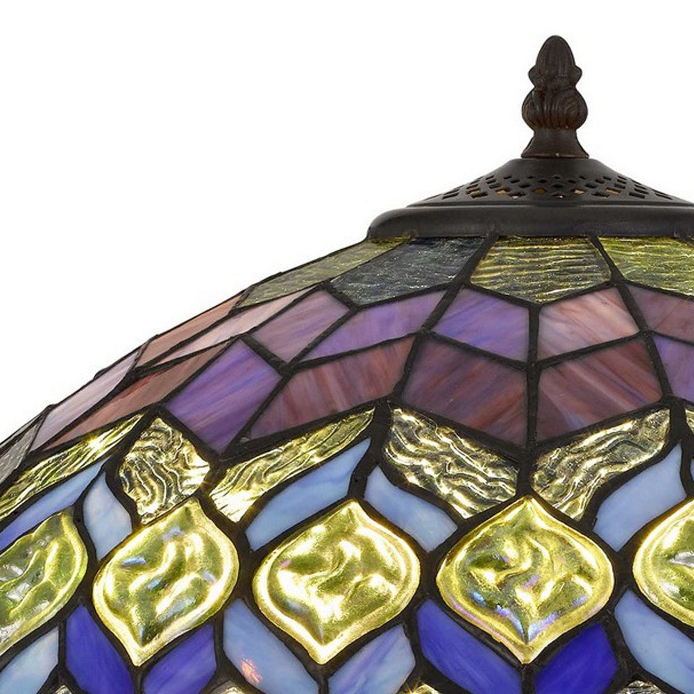 Benjara 120 Watt Tiffany Table Lamp with Engraved Base, Multicolor