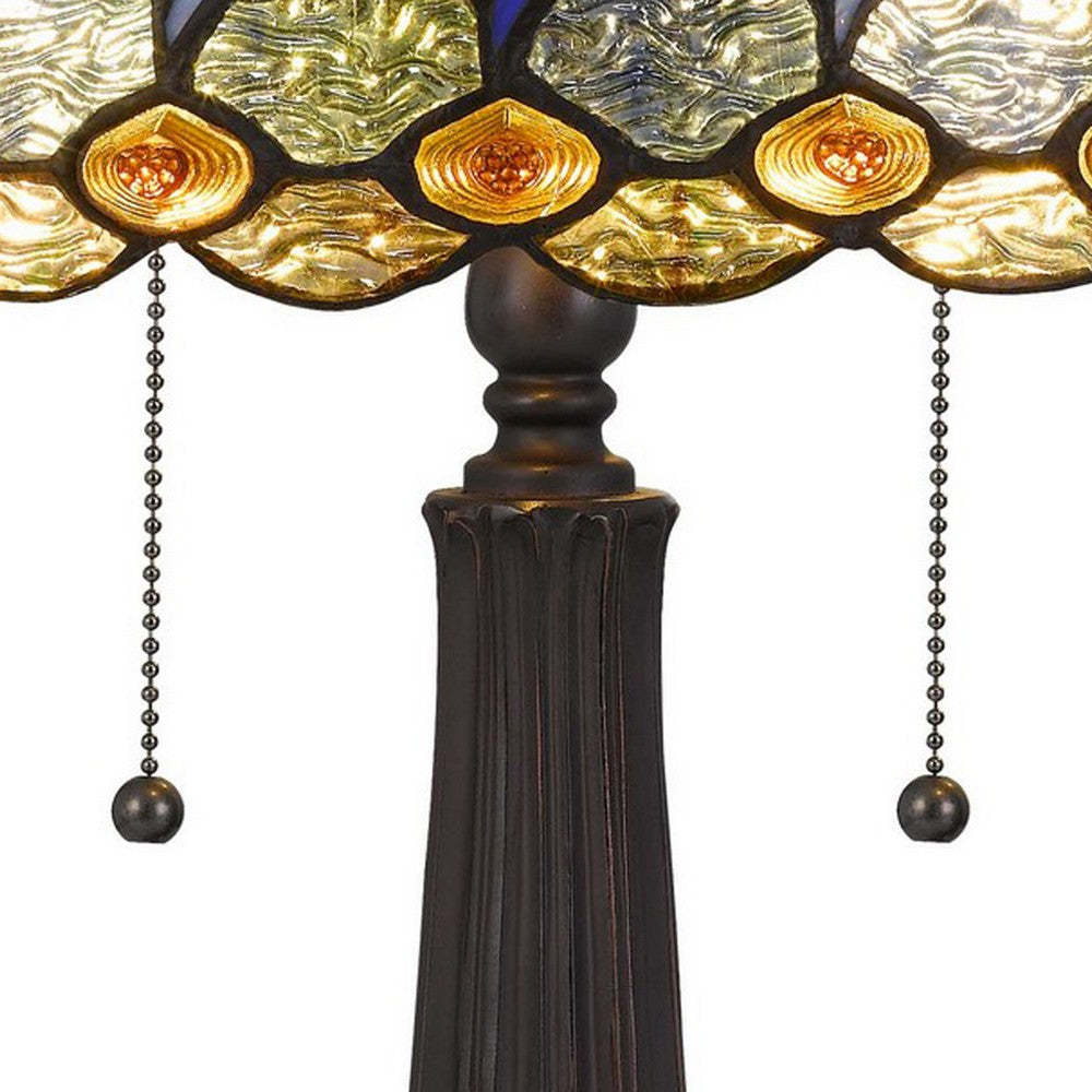 Benjara 120 Watt Tiffany Table Lamp with Engraved Base, Multicolor