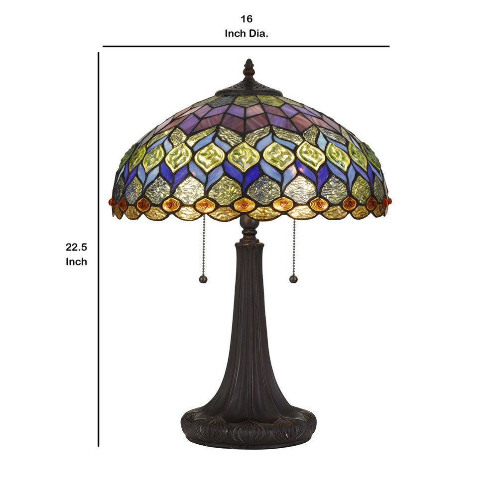 Benjara 120 Watt Tiffany Table Lamp with Engraved Base, Multicolor