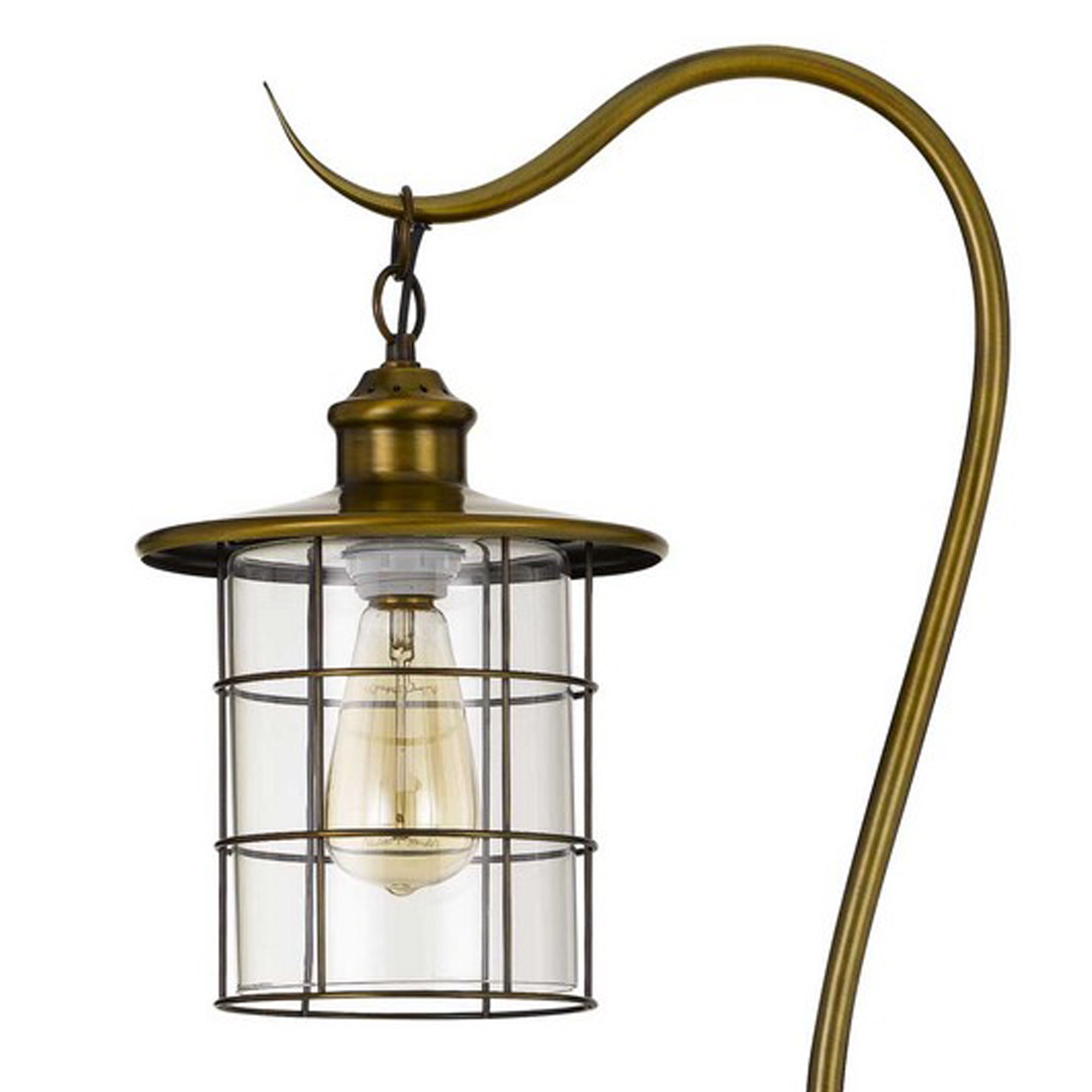 Benjara 60 Inch Metal Downbridge Design Floor Lamp With Caged Shade, Antique Brass